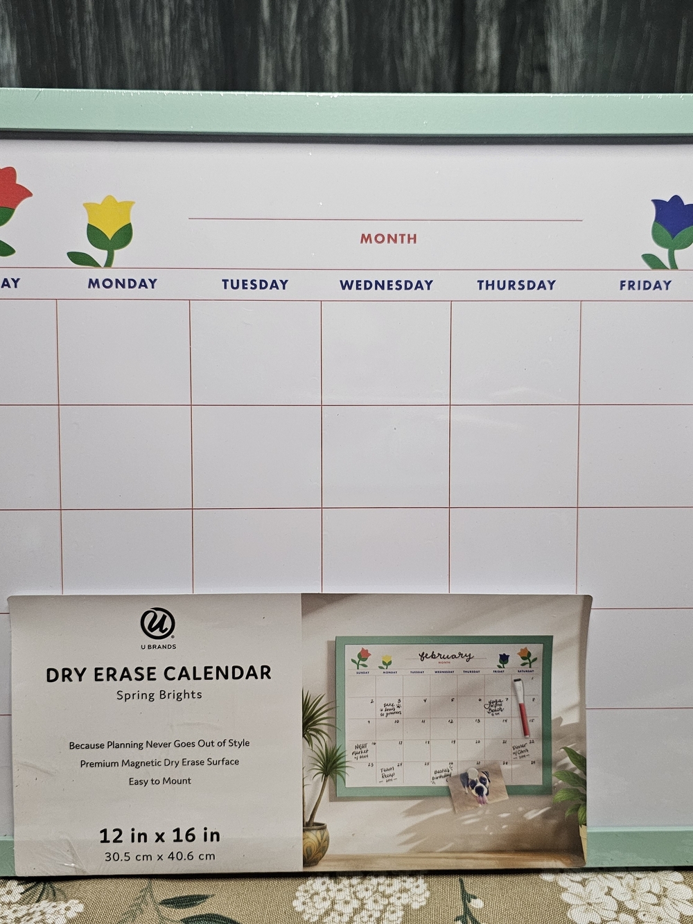 U Brands Spring Brights Mint Dry Erase Monthly Calendar